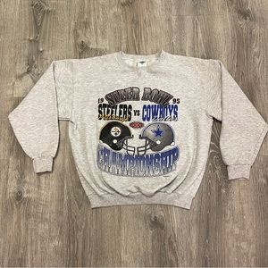 Vtg Pittsburgh Steelers Cowboys Crewneck Sweatshirt Gray Super Bowl 1995 Large